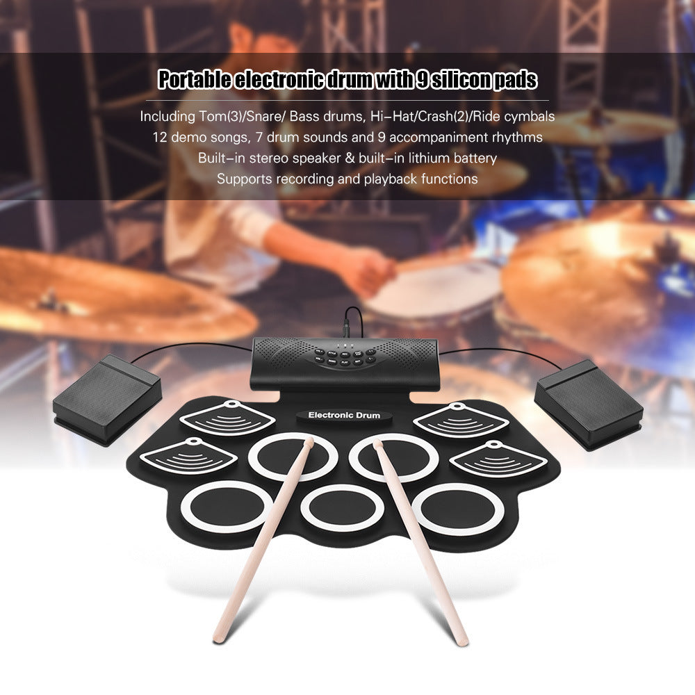 Foldable silicone hand roll electric drum