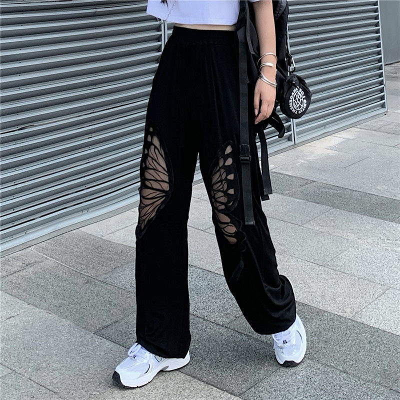 Women's Fashion Loose Hollow Butterfly Straight-leg Ankle-banded Pants