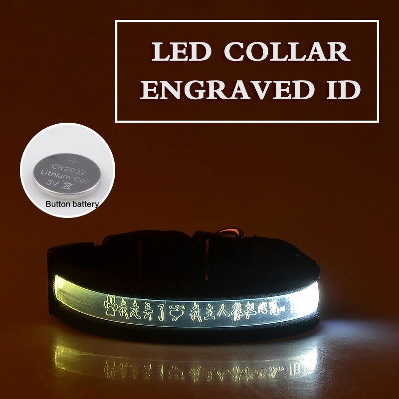 Pet Glow Collar Radium Carved Lettering Dog Collar