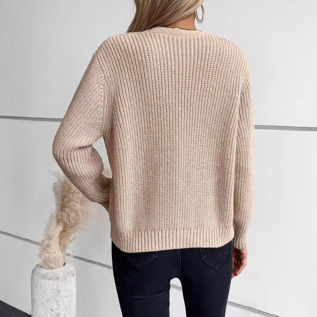 Solid Color Twist Knitted Cardigan For Women