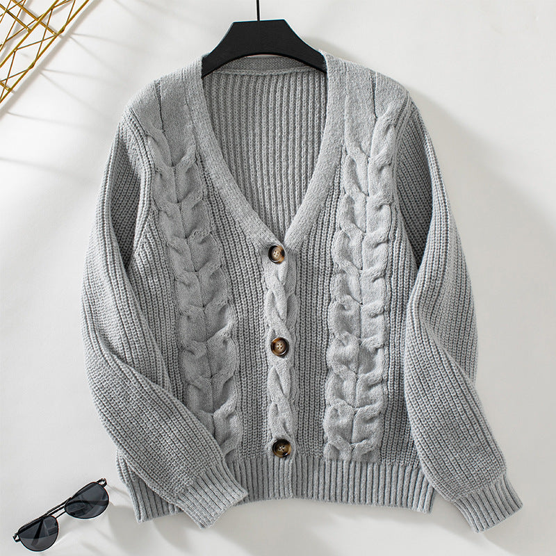 Solid Color Twist Knitted Cardigan For Women