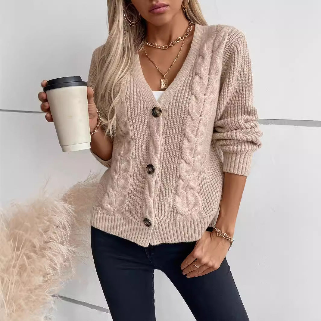 Solid Color Twist Knitted Cardigan For Women