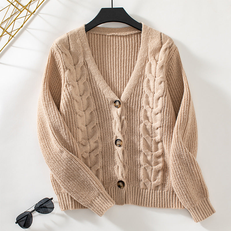 Solid Color Twist Knitted Cardigan For Women