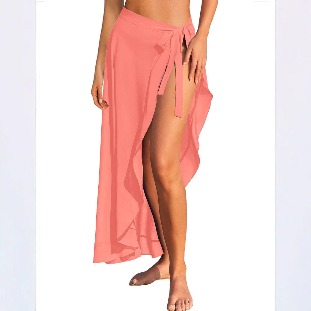 Women's Sarong Pleated Lace-up Swimsuit Blouse Skirt